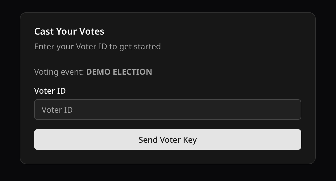 Voting event code and Voter ID fields on the public cast-votes page