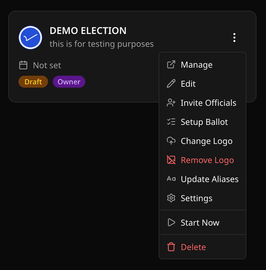 Voting Event actions menu