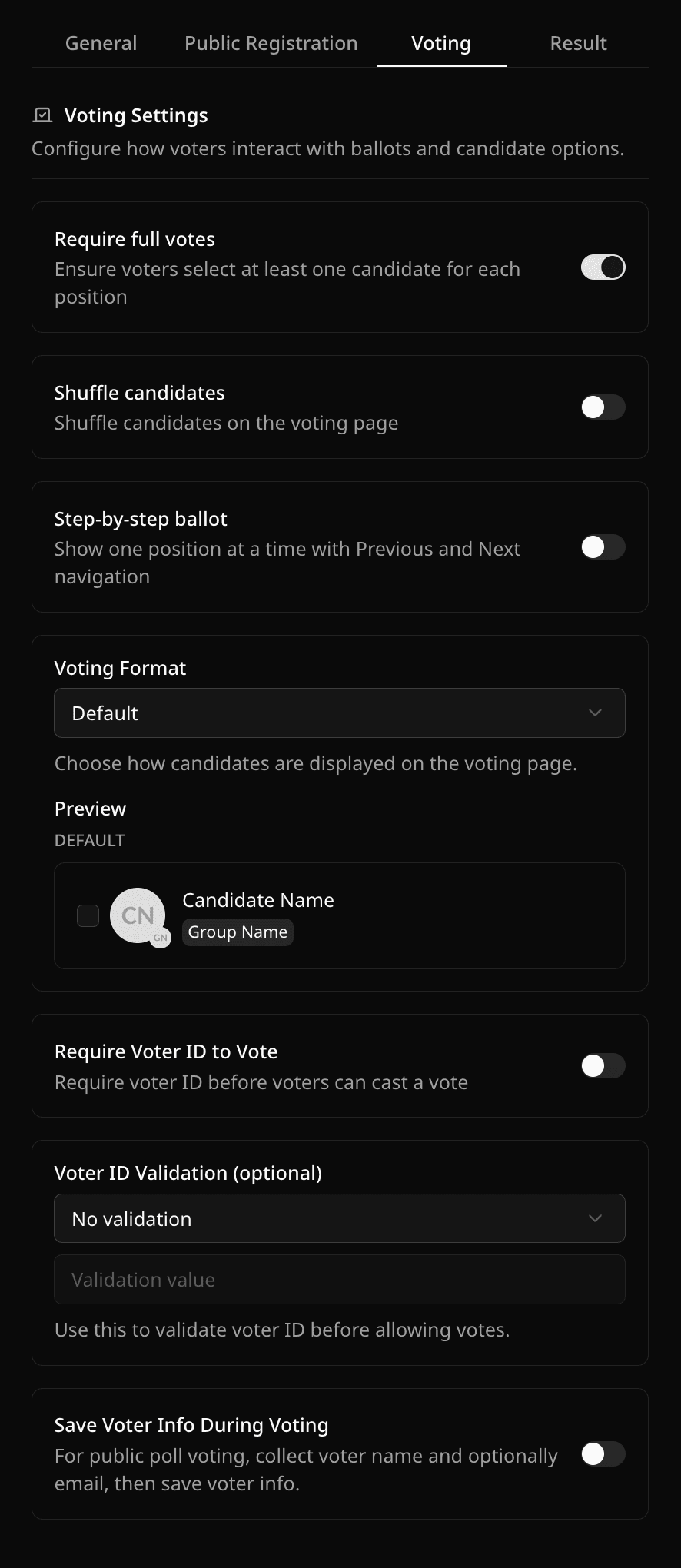 Poll Voting settings in the Voting tab