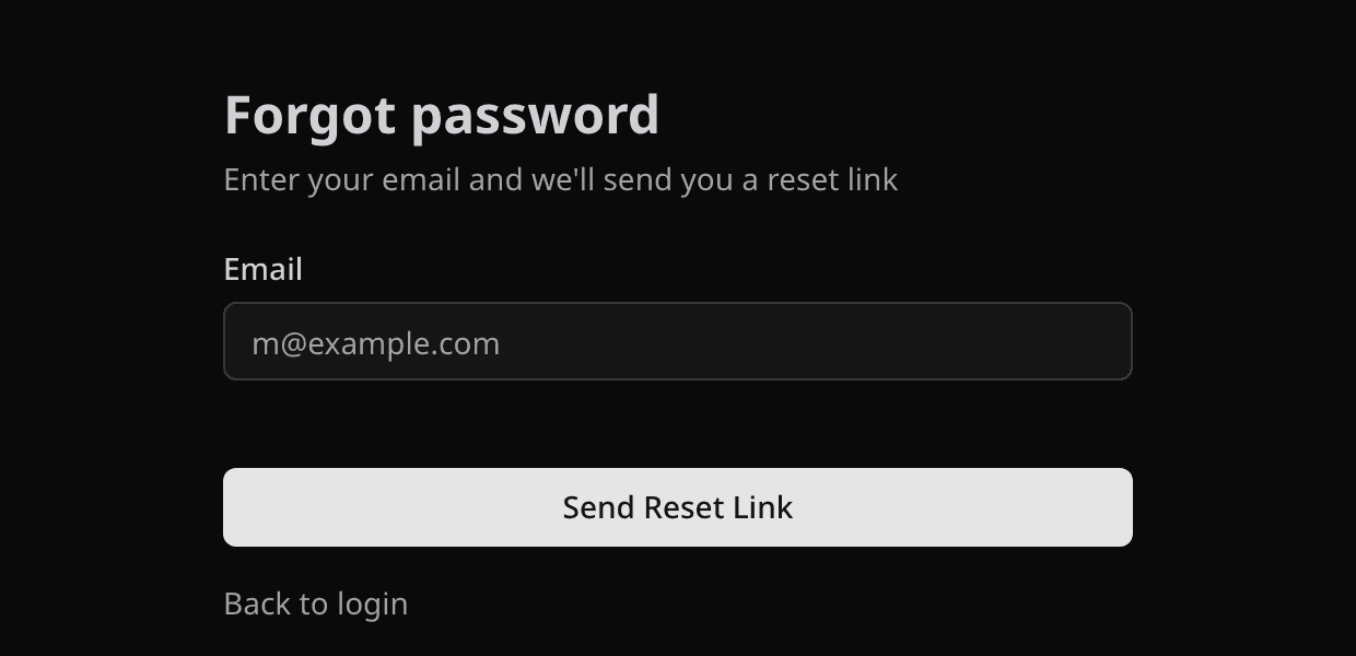Forgot password form with the Send Reset Link button