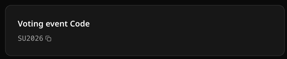 Voting event code card on the event overview page