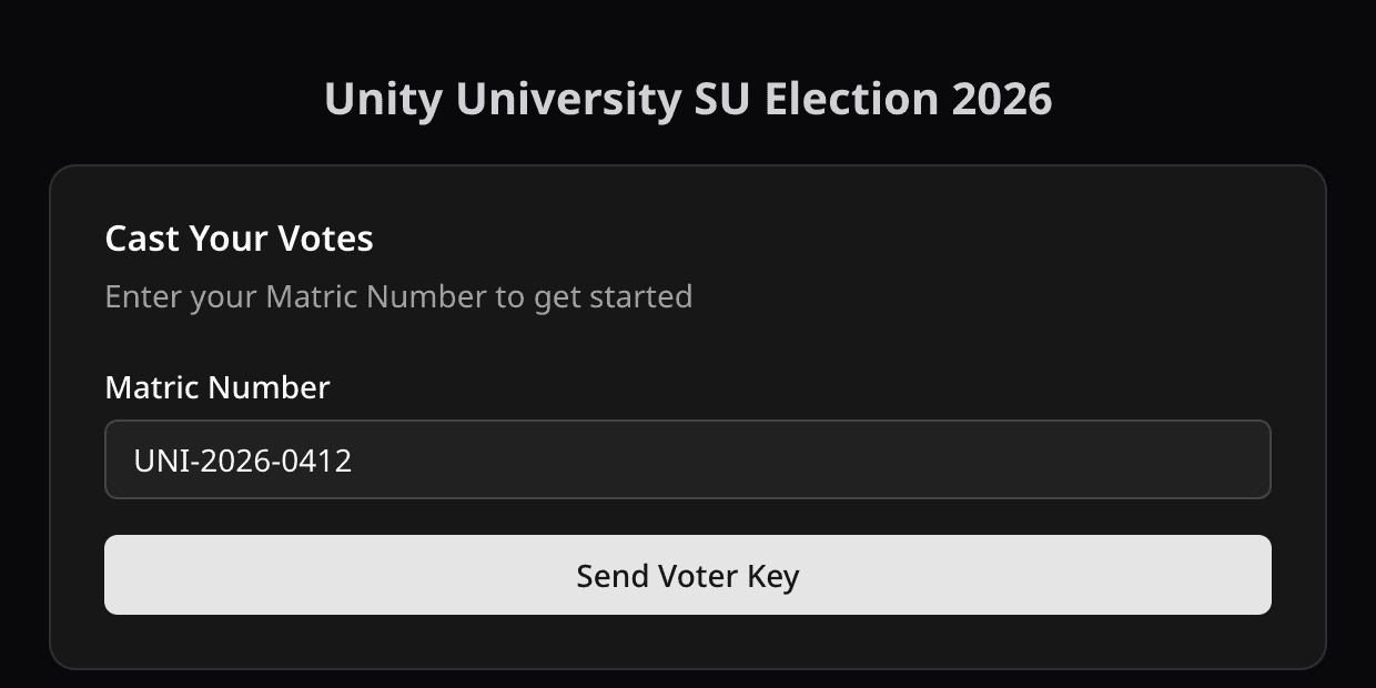 Cast Your Votes page asking for a Voter ID before sending the voter key
