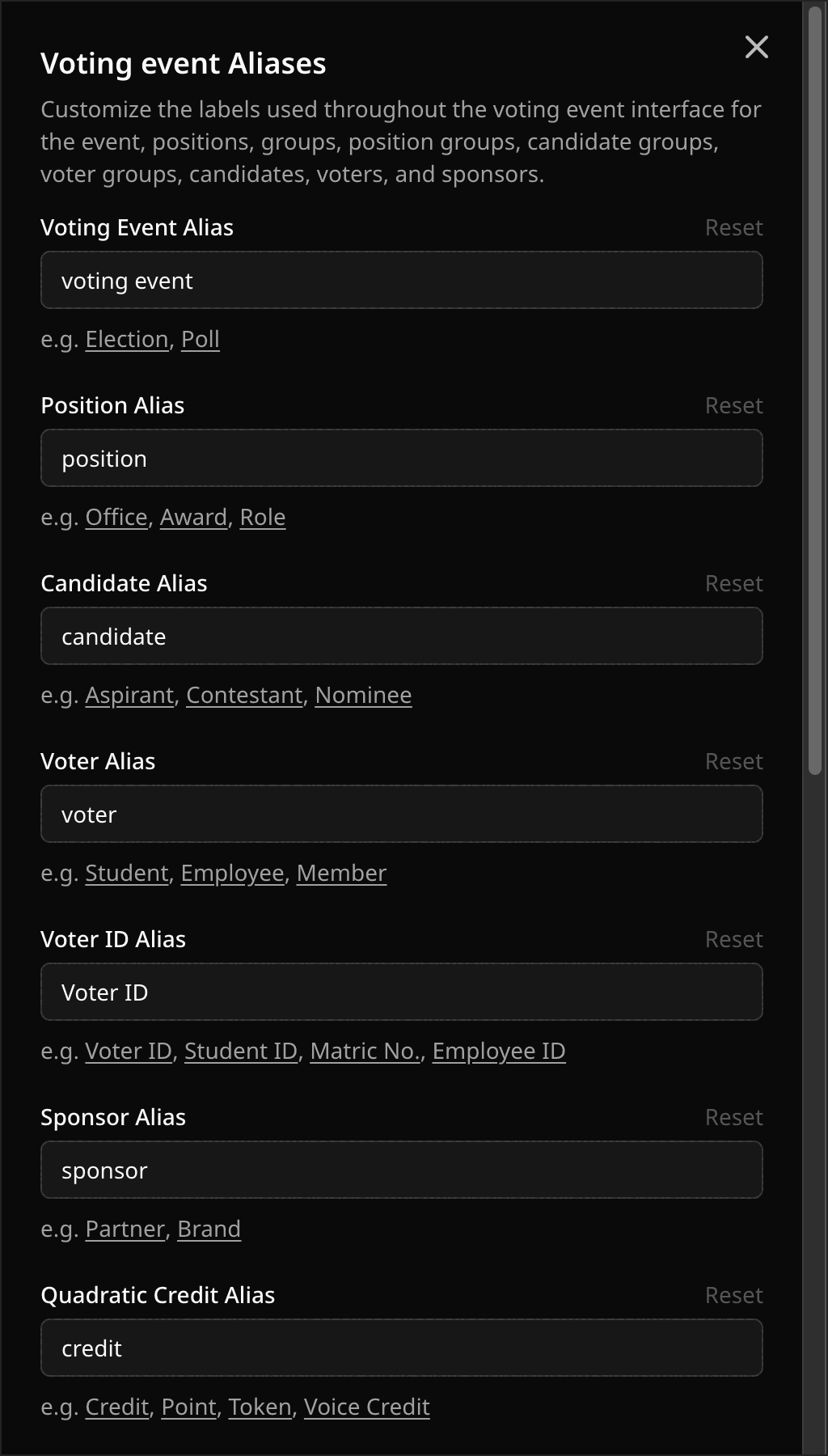 Update Aliases sheet